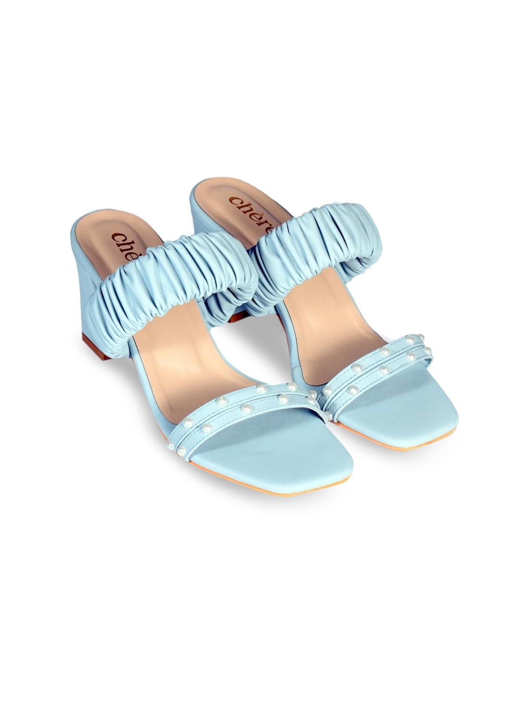 

Chere Embellished Open Toe Block Heels, Blue