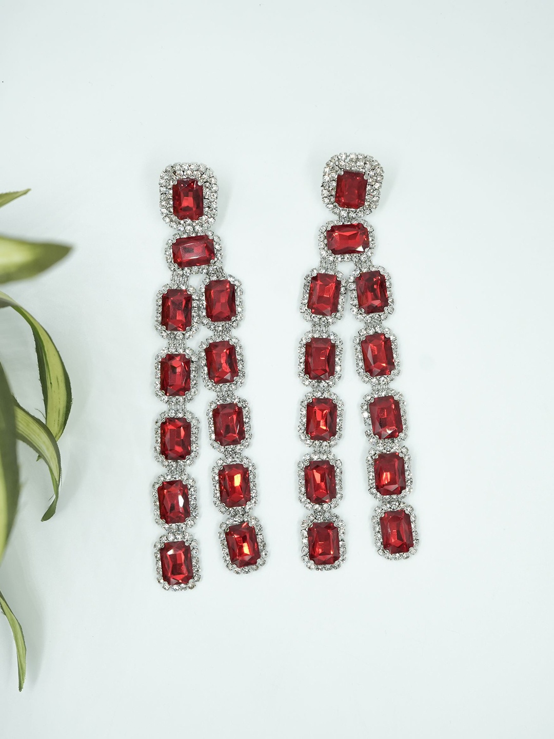 

ISHKAARA Rhodium Plated Stone Studded Drop Earrings, Silver