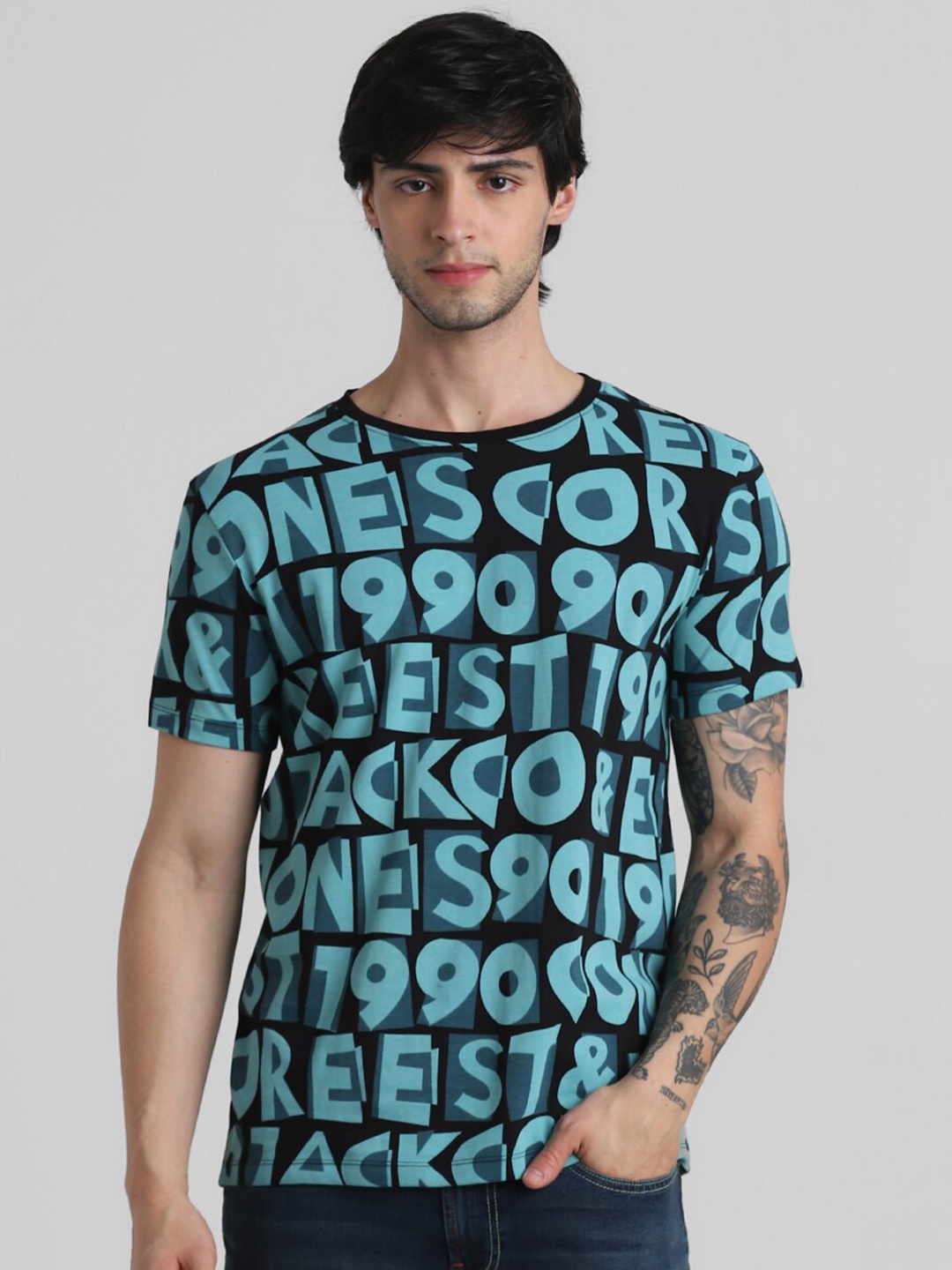 

Jack & Jones Typography Printed Pure Cotton T-shirt, Black