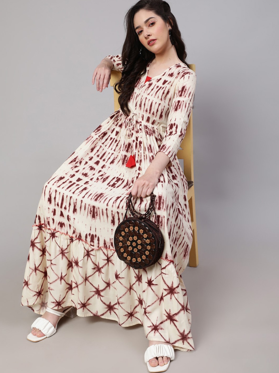 

DAEVISH Abstract Print Maxi Ethnic Dress, Brown