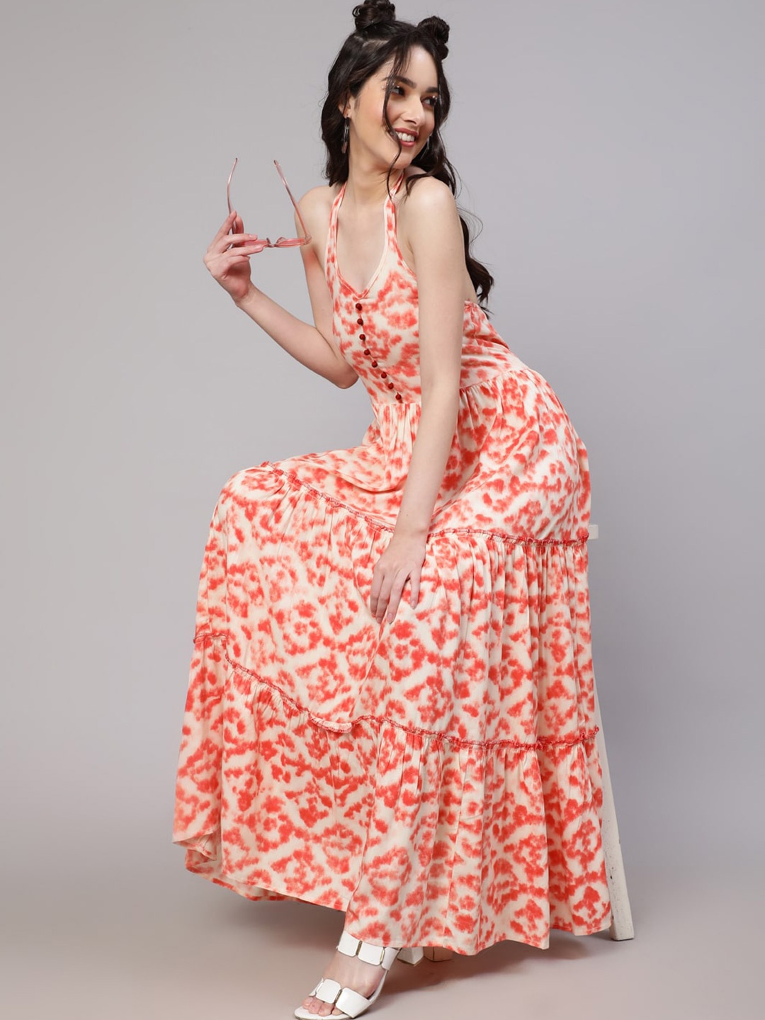 

DAEVISH Abstract Print Maxi Dress, Orange