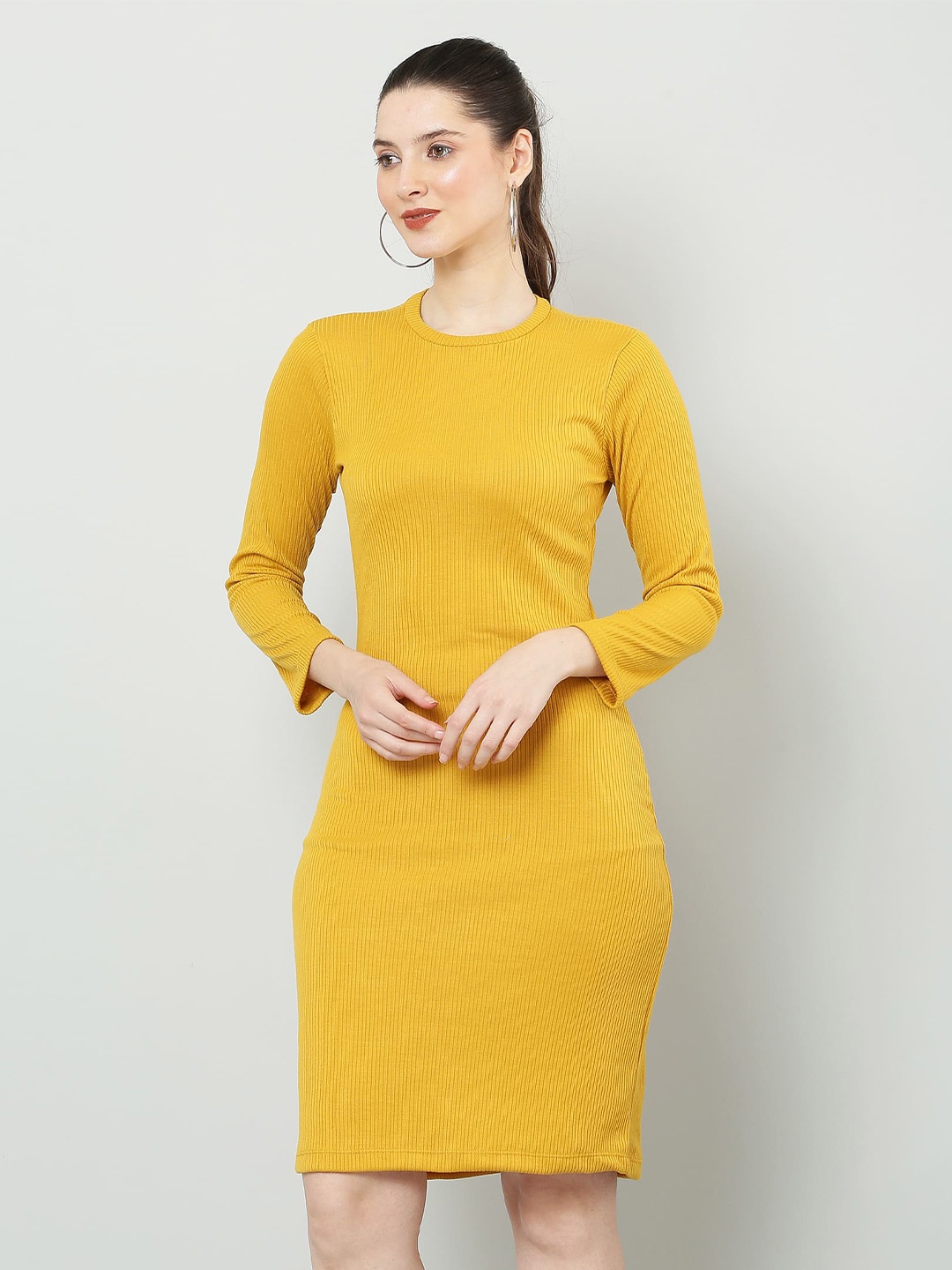 

SQew Long Sleeves Cotton Bodycon Dress, Mustard