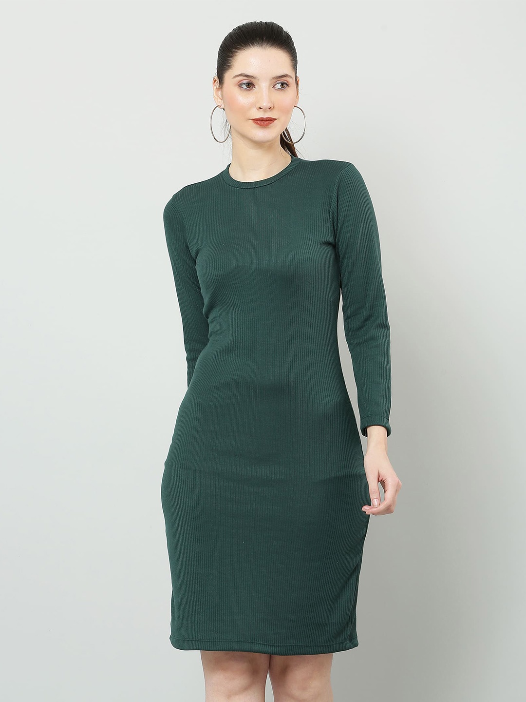 

SQew Long Sleeves Cotton Bodycon Dress, Green