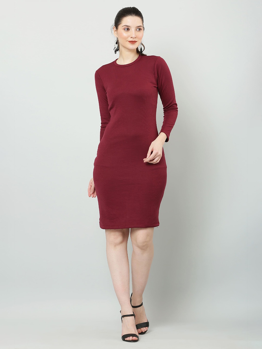 

SQew Long Sleeves Cotton Bodycon Dress, Maroon