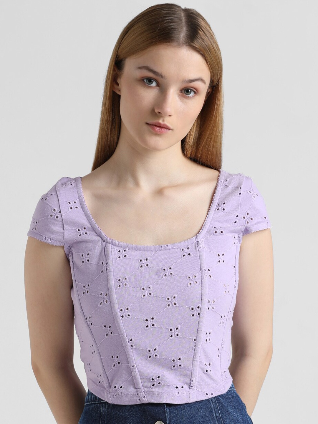 

ONLY Embellished Cotton Top, Purple