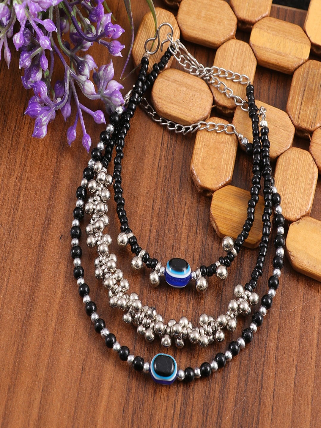 

UNIVERSITY TRENDZ Set Of 3 Silver Plated Beaded Anklets
