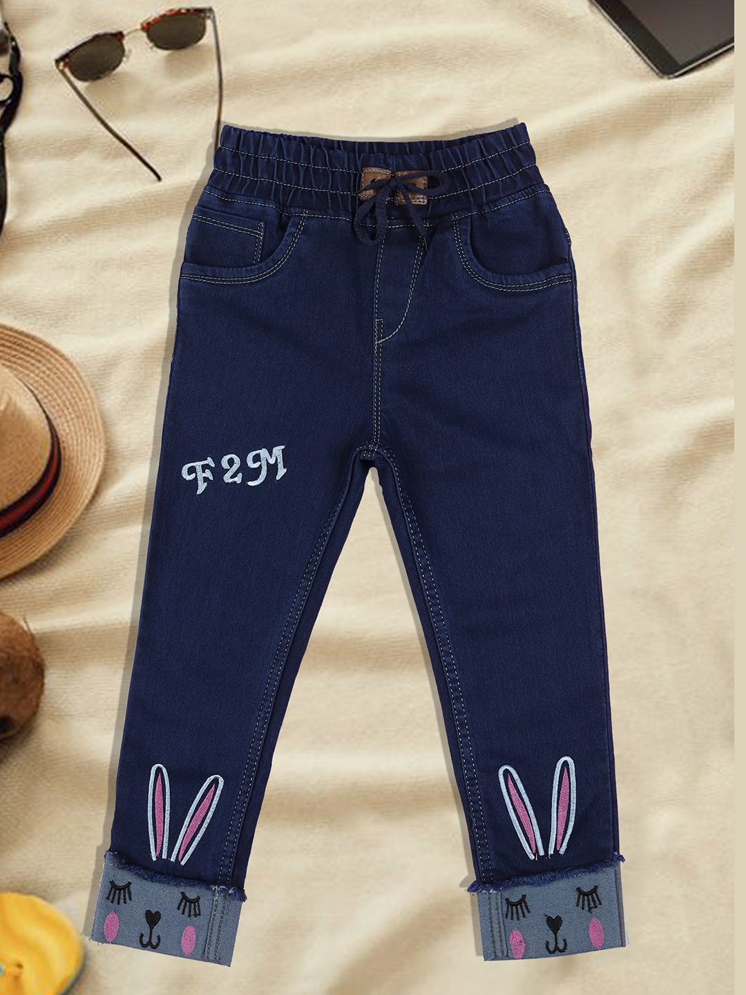 

A-Okay Girls Embroidered High-Rise Clean Look Denim Joggers, Blue