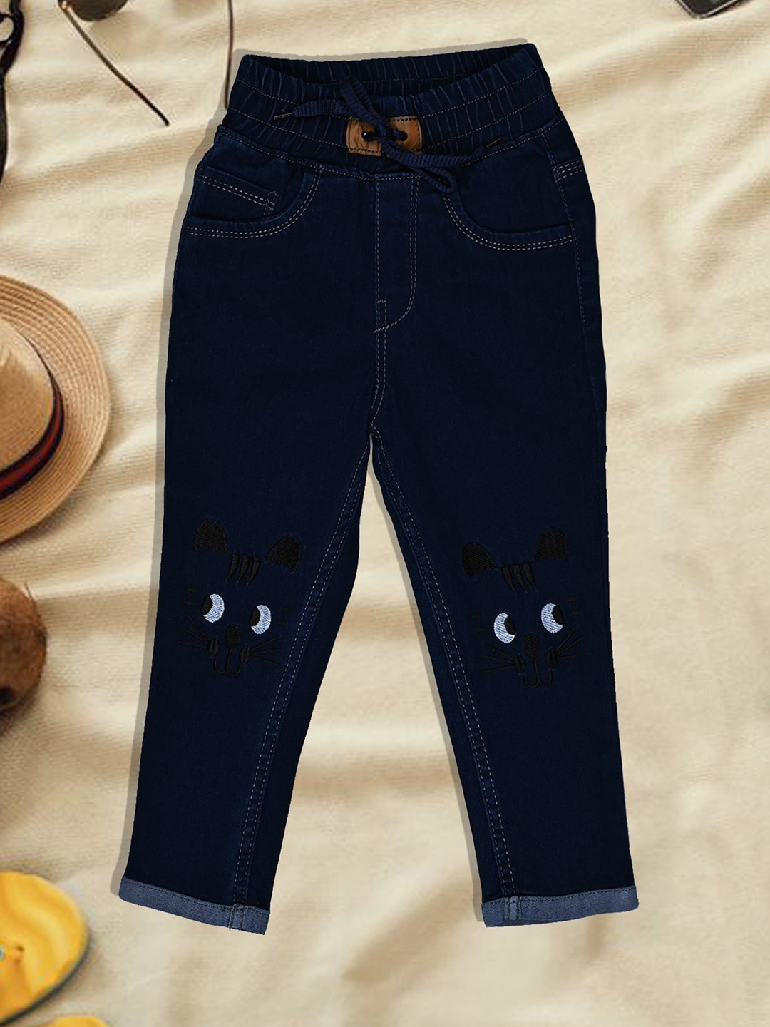 

A-Okay Girls Jogger Embroidered Stretchable Clean Look Jeans, Blue