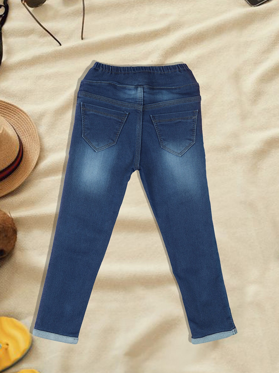 

A-Okay Girls Jogger High-Rise Mildly Distressed Acid Wash Stretchable Jeans, Blue