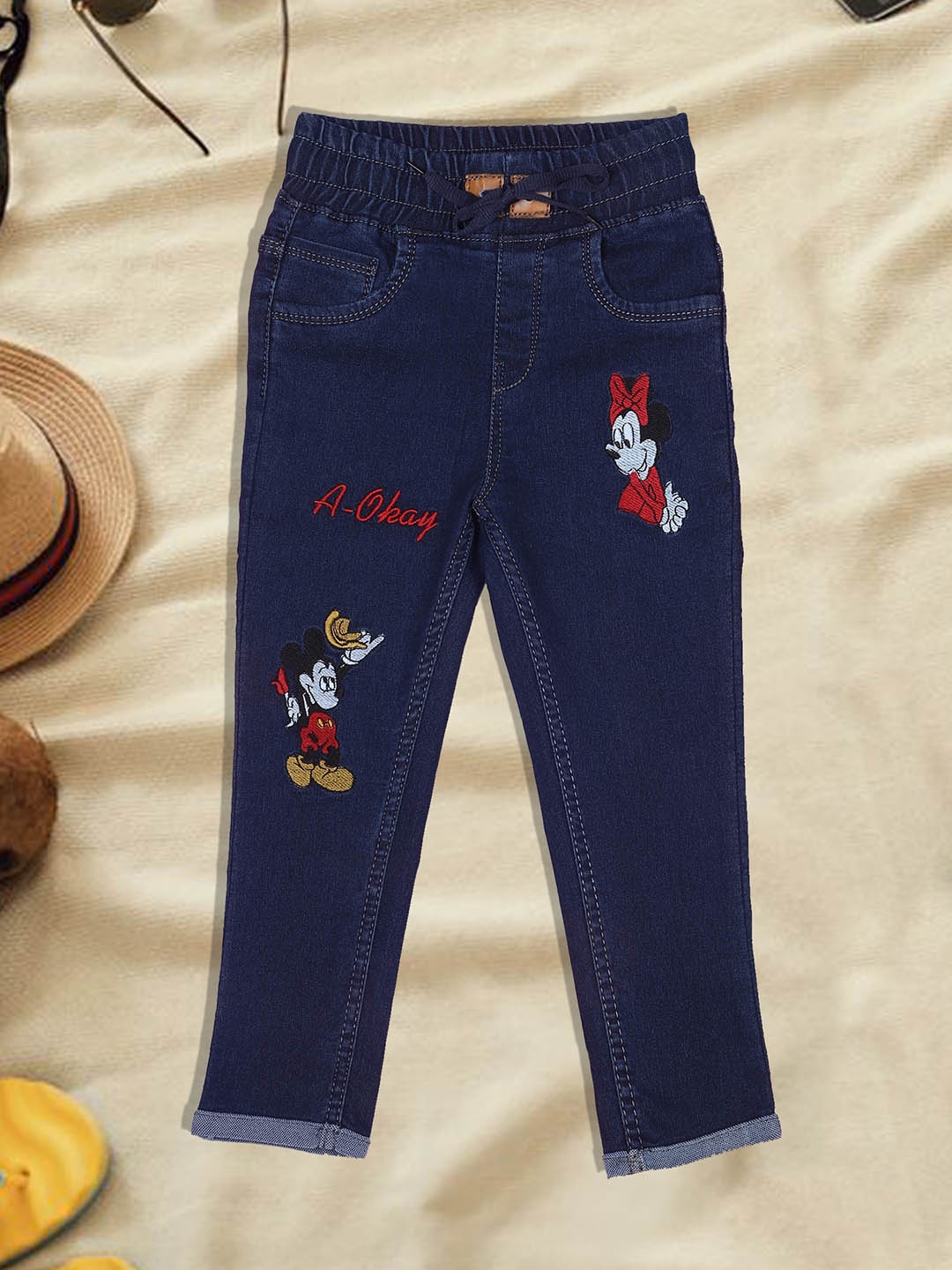

A-Okay Girls Mickey & Minnie Mouse Printed Clean Look High-Rise Jeans, Blue