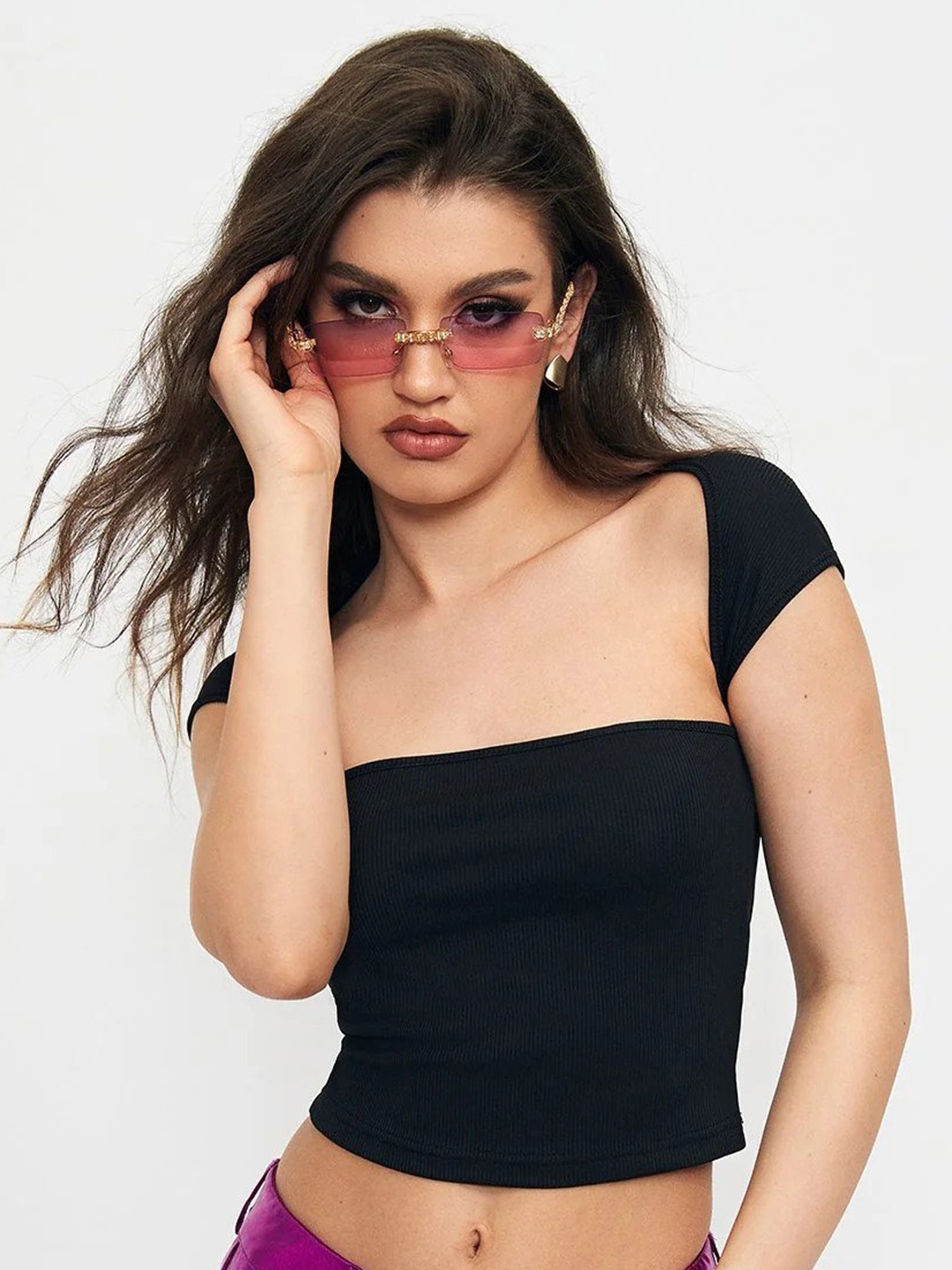 

MYWISHBAG Square Neck Crop Top, Black
