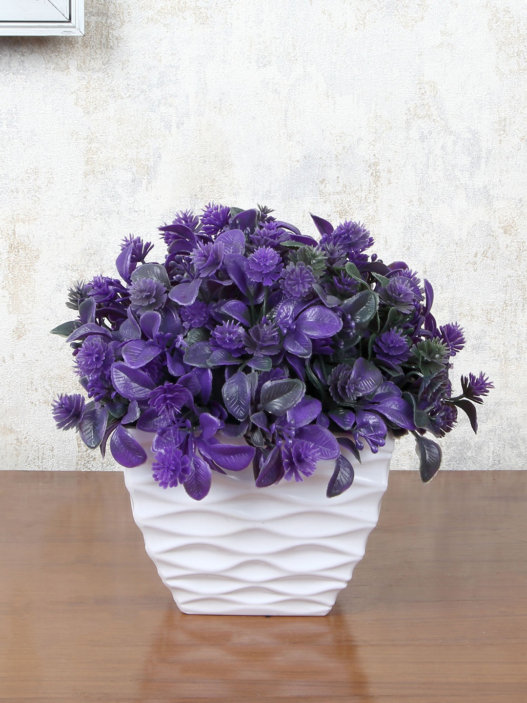 

FOLIYAJ Purple & White Artificial Flower Plant With Pot