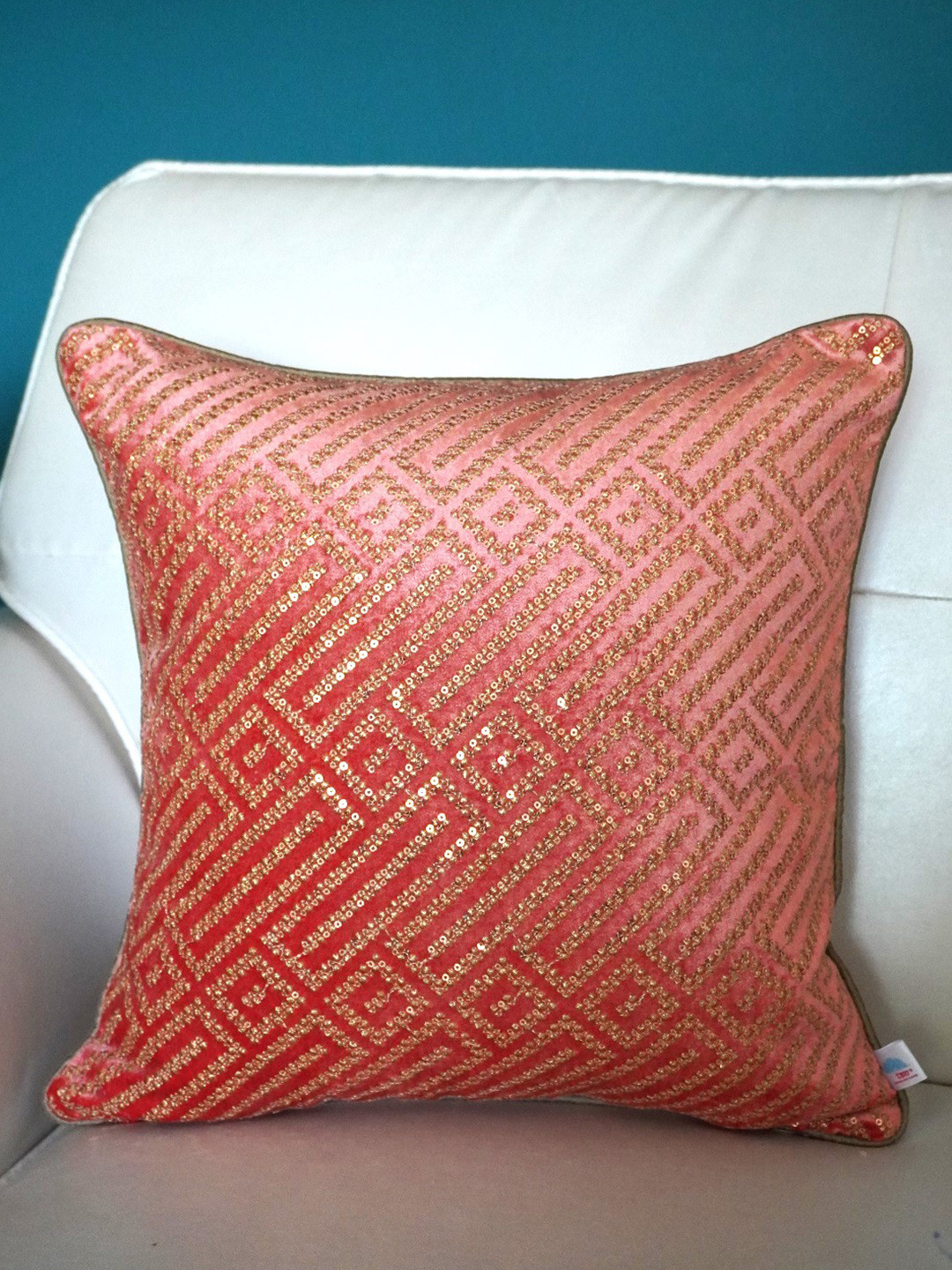 

TARA- Sparkling Homes Pink & Green Abstract Velvet Square Cushion Cover