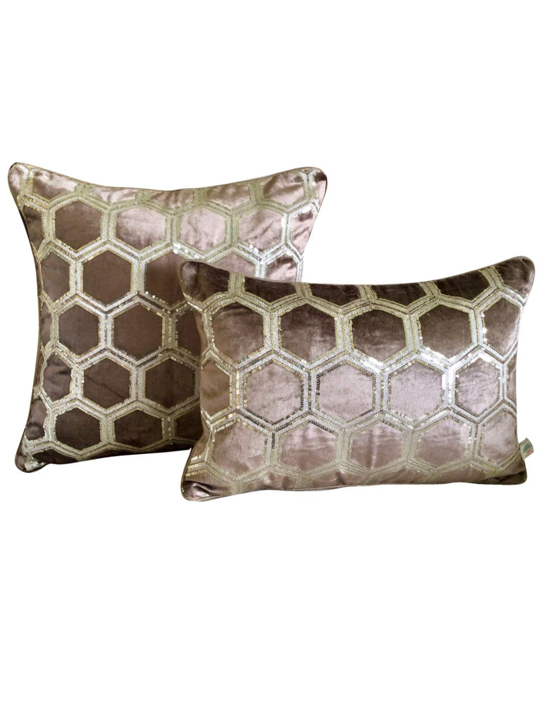 

TARA- Sparkling Homes Gold-Toned & Brown Geometric Velvet Rectangle Cushion Cover