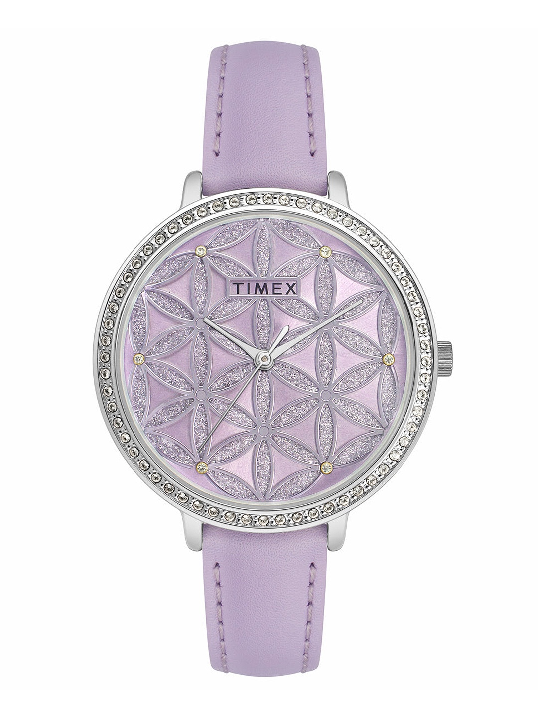 

Timex Women Embellished Dial & Leather Straps Analogue Watch TWEL14706, Purple