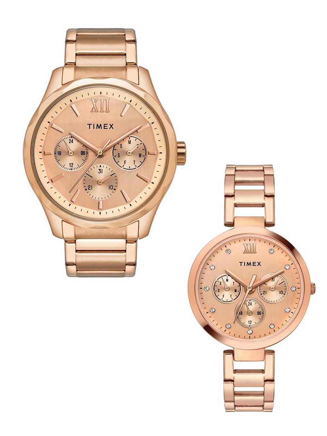 

Timex Water Resistant Stainless Steel His & Her Analogue Watches TW00PR266, Rose gold