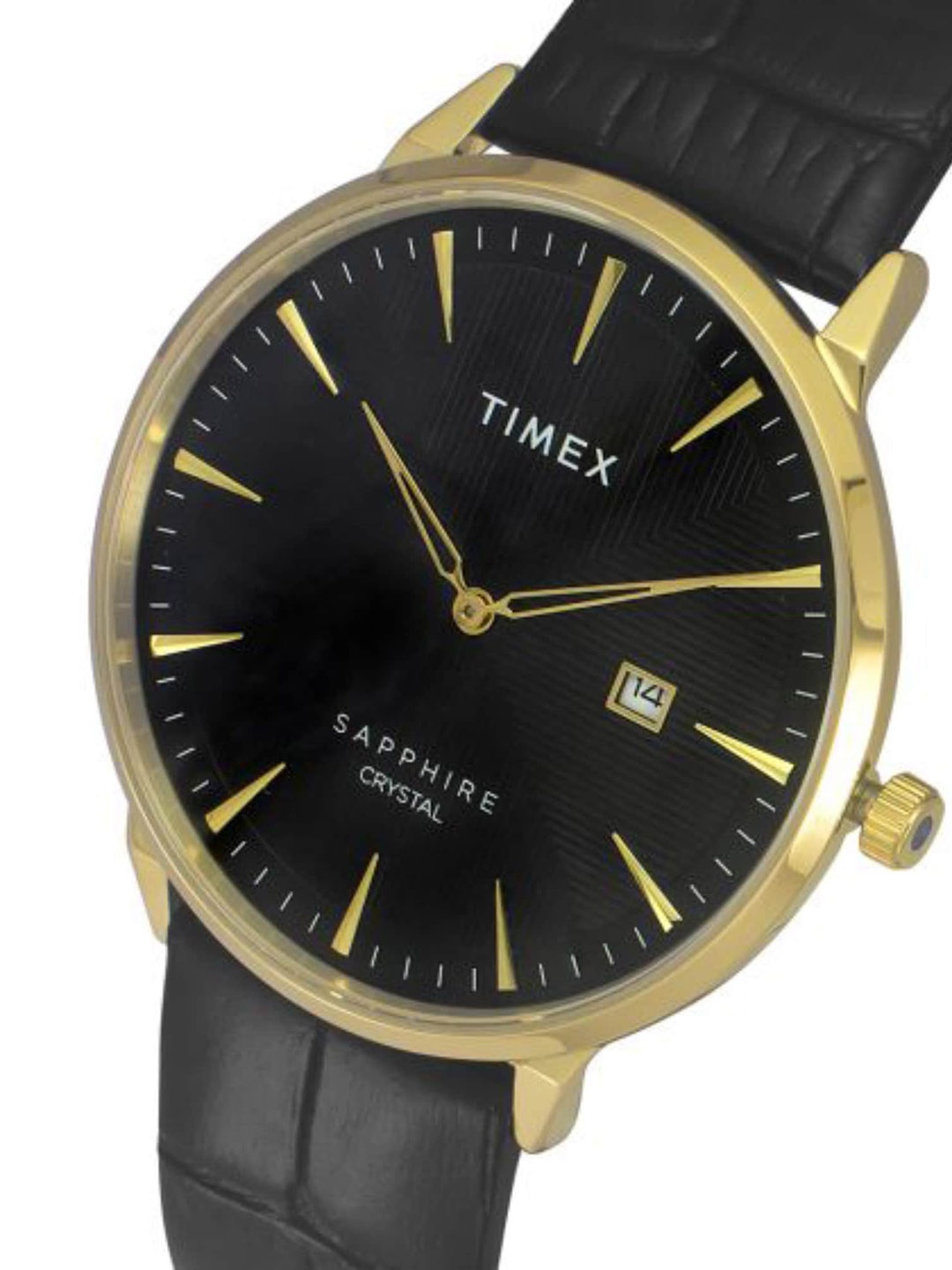 

Timex Men Leather Straps Analogue Date Aperture Watch TWEG21901, Black