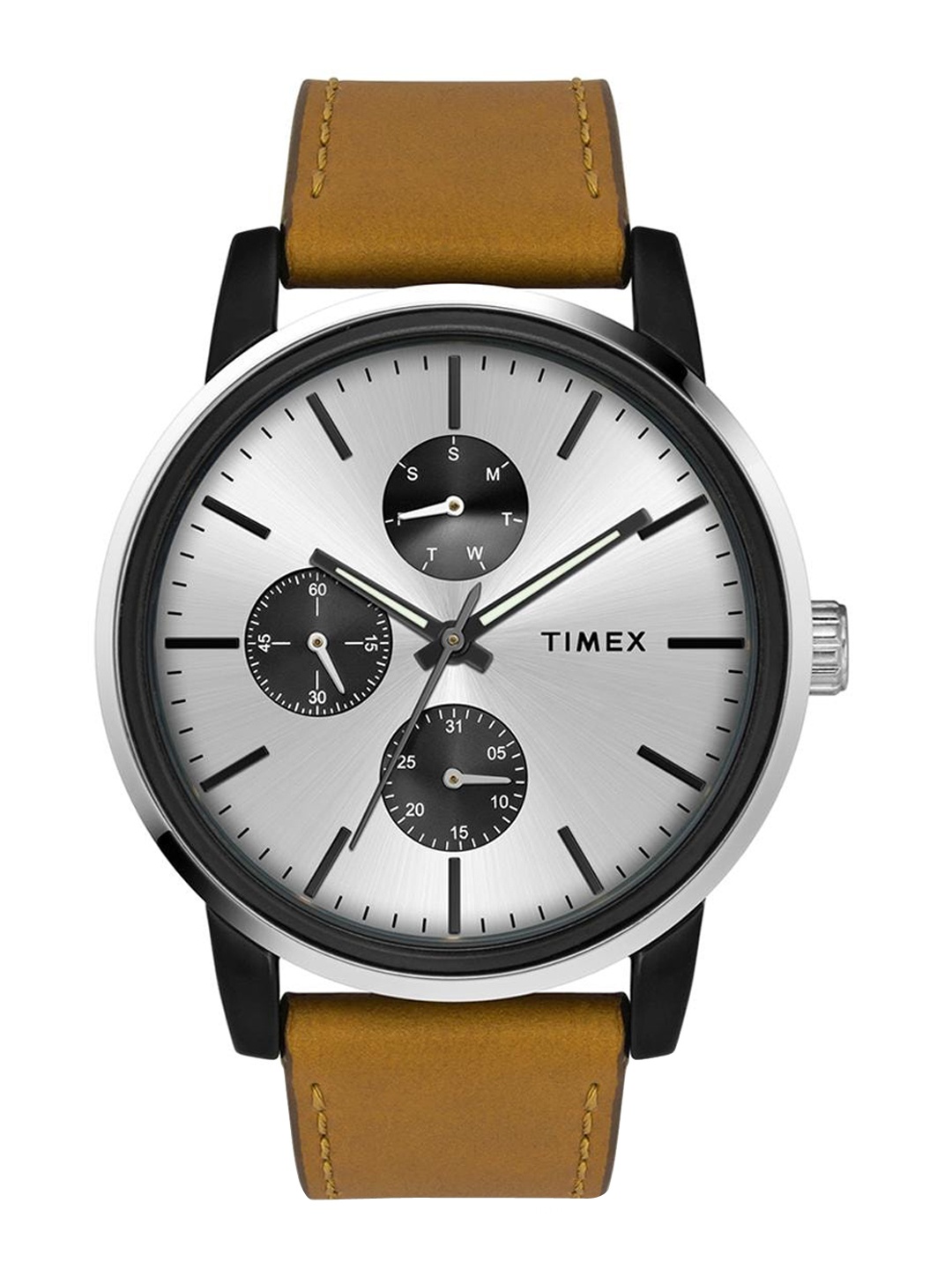 

Timex Men Textured Dial & Leather Straps Analogue Watch TWEG18901, Silver