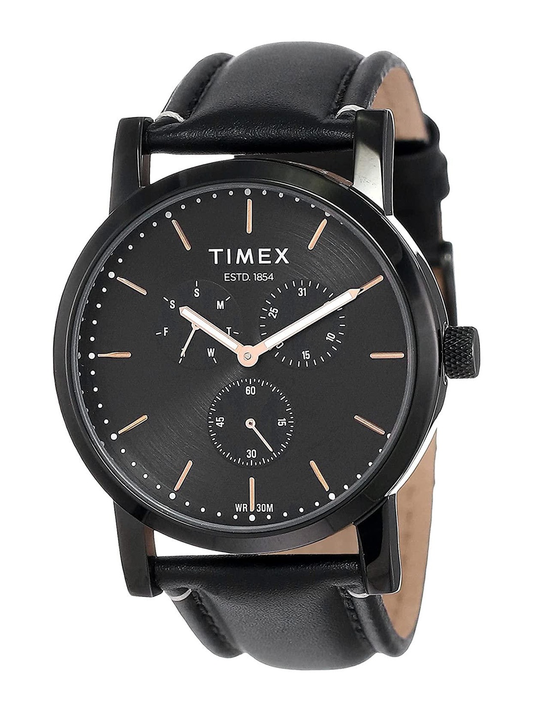 

Timex Women Brass Dial Leather Straps Analogue Watch TWEL16200, Black