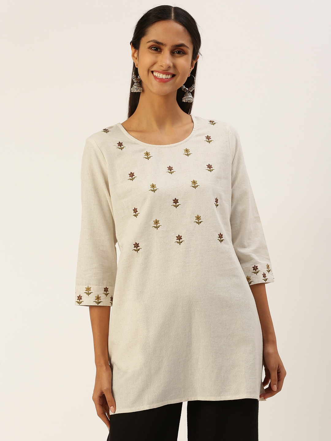 

AMUKTI Floral Embroidered Tunic, Beige