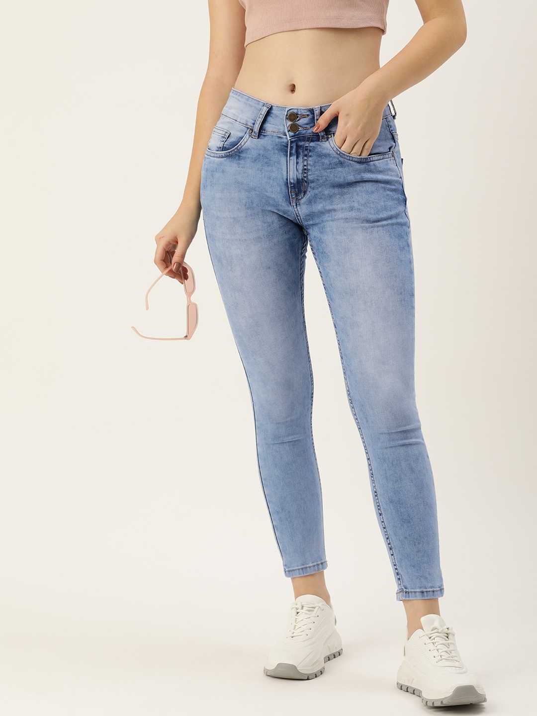 

Mast & Harbour Women Skinny Fit High-Rise Light Fade Stretchable Jeans, Blue