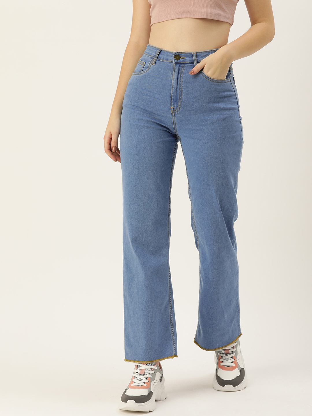 

Mast & Harbour Women Flared High-Rise Stretchable Jeans, Blue