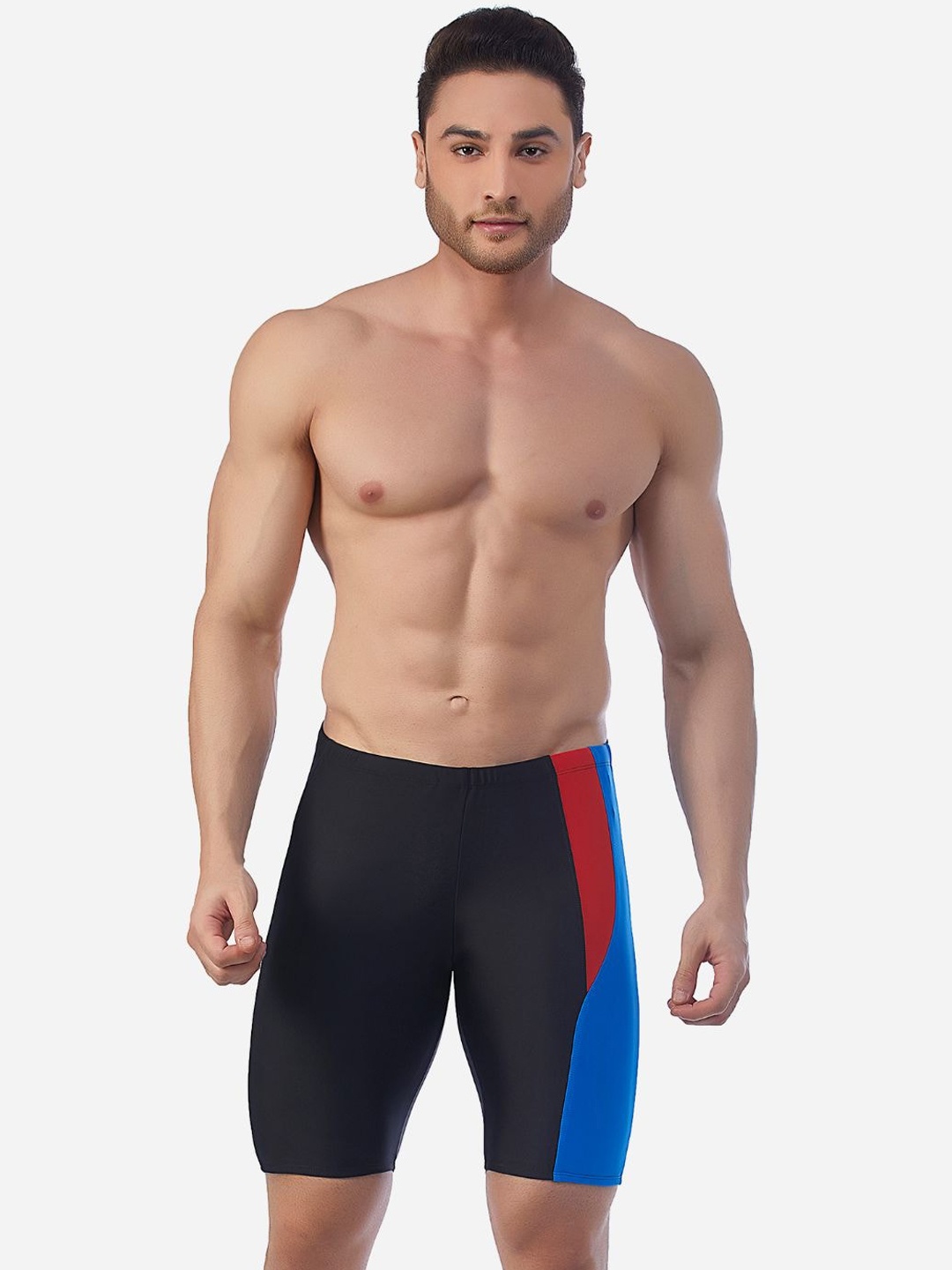 

VELOZ Men Printed Jammer Mid Rise Swim Shorts, Red