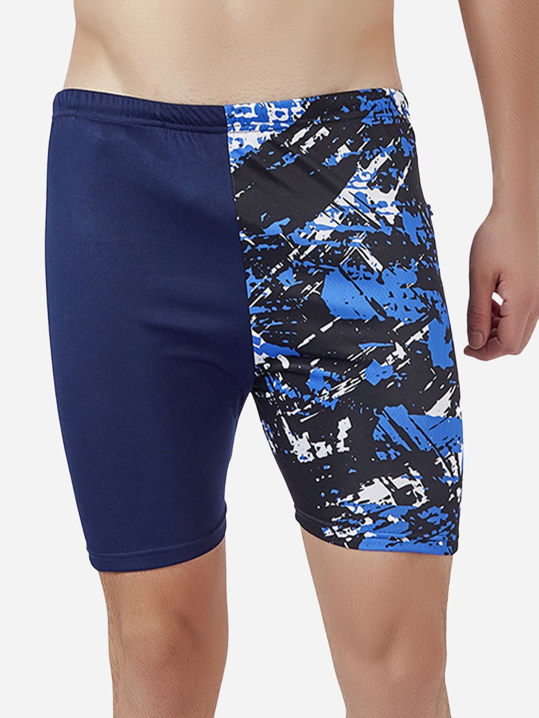 

VELOZ Men Abstract Printed Jammer Mid Rise Swim Shorts, Blue