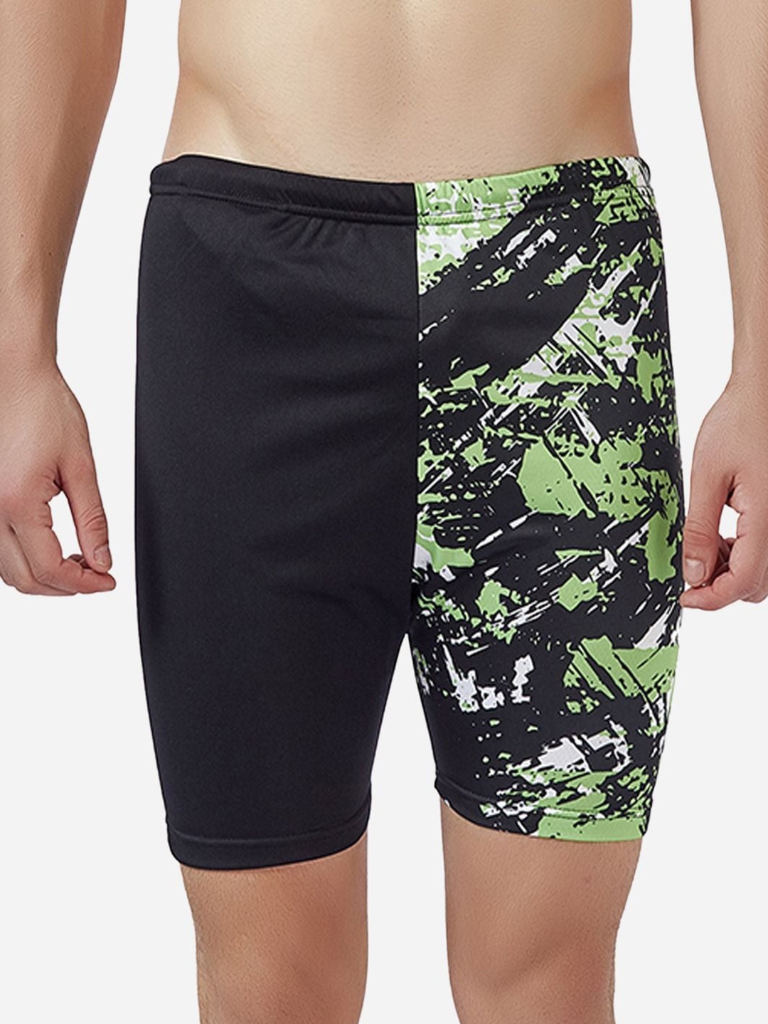 

VELOZ Men Abstract Printed Jammer Mid Rise Swim Shorts, Green