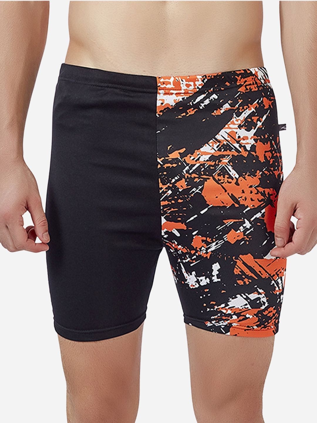 

VELOZ Men Abstract Printed Jammer Mid Rise Swim Shorts, Orange