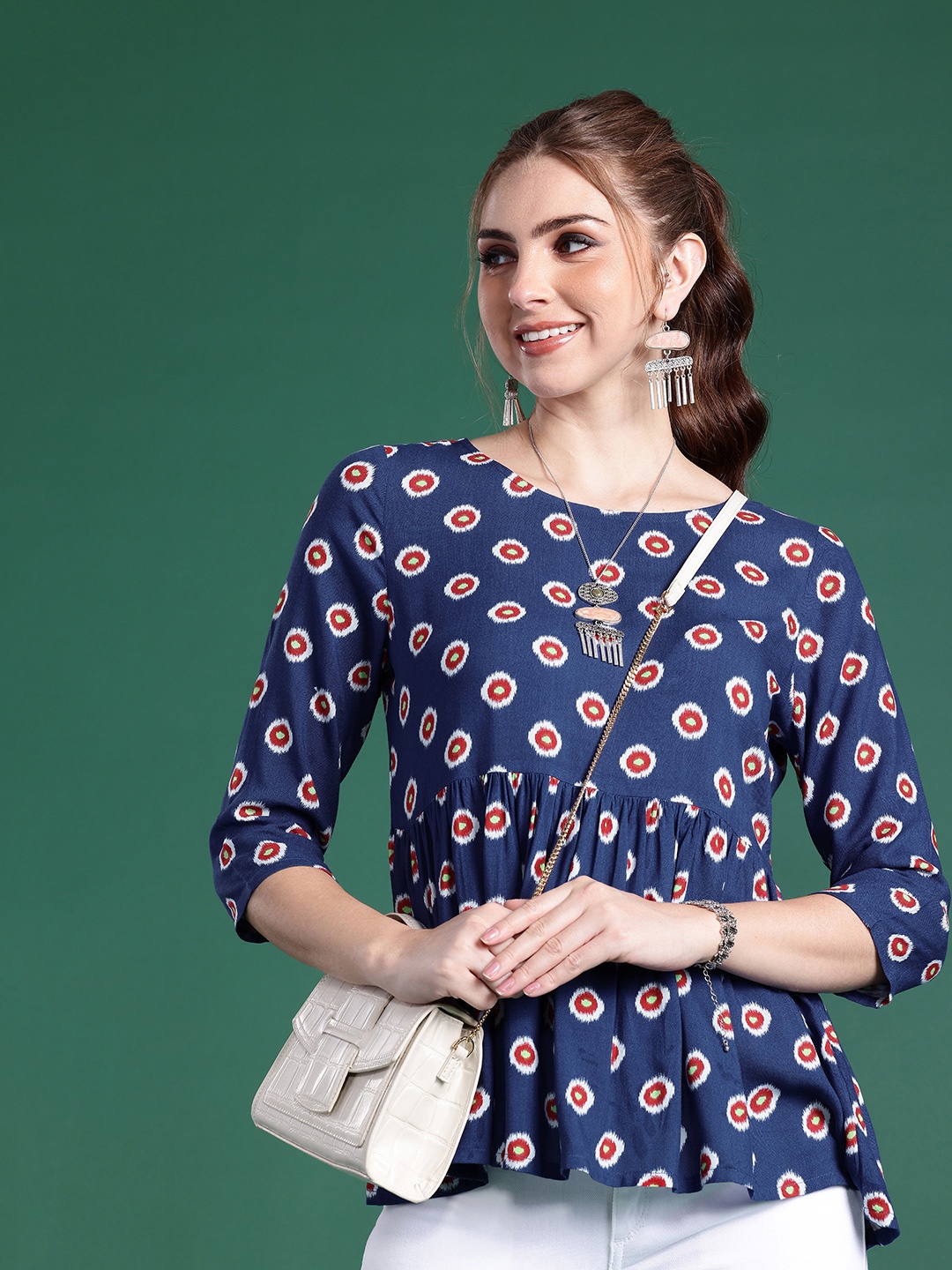 

Sangria Geometric Print Top, Navy blue