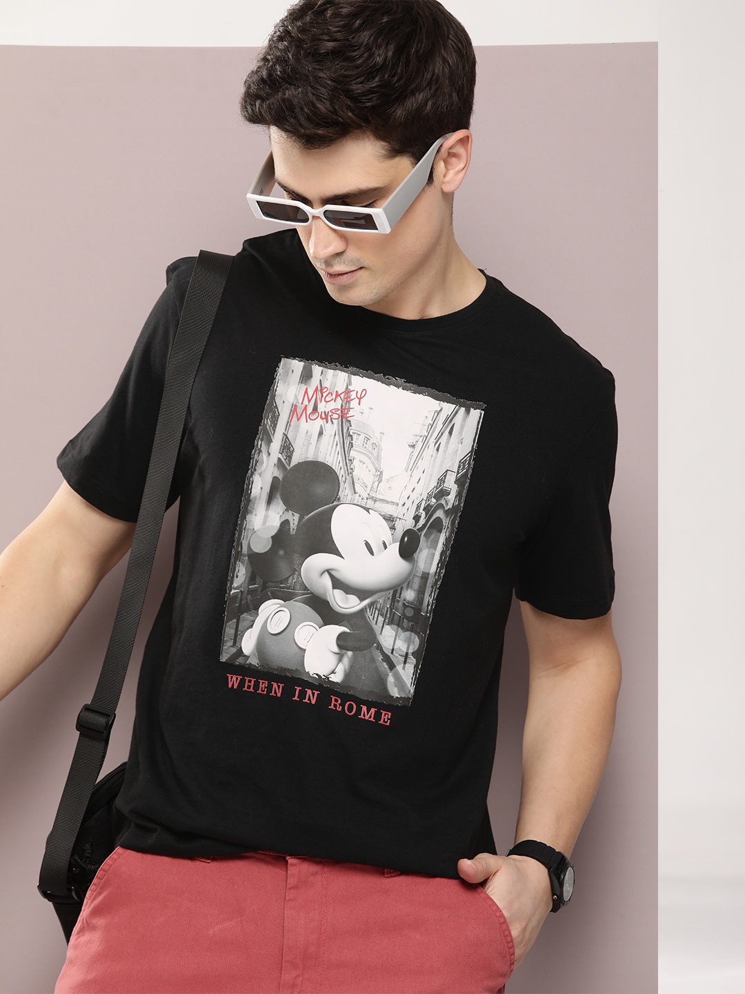 

Kook N Keech Disney Men Mickey Mouse Printed Pure Cotton T-shirt, Black