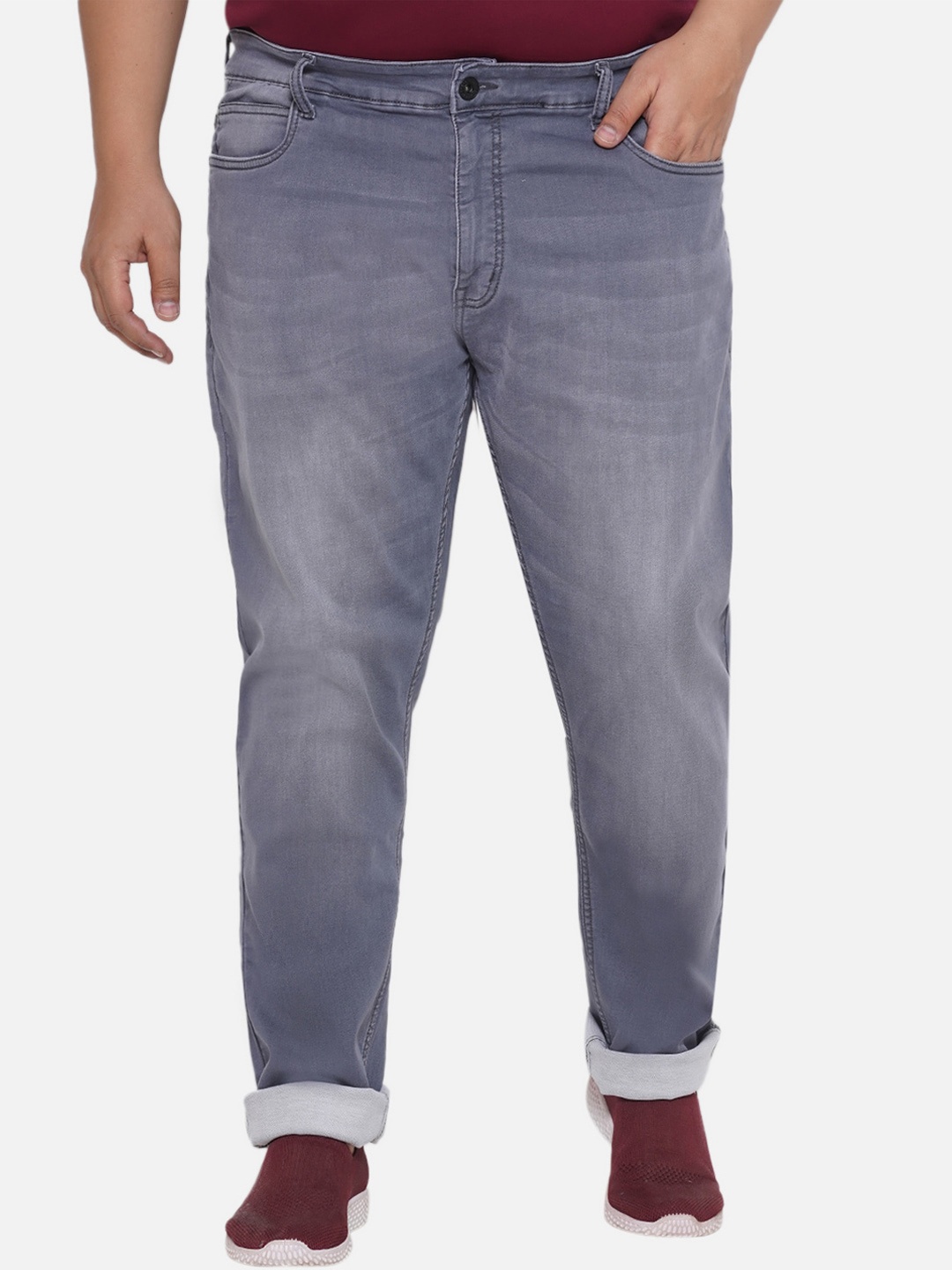 

Santonio Men Classic Regular Fit Mid-Raise Clean Look Light Fade Stretchable Jeans, Grey