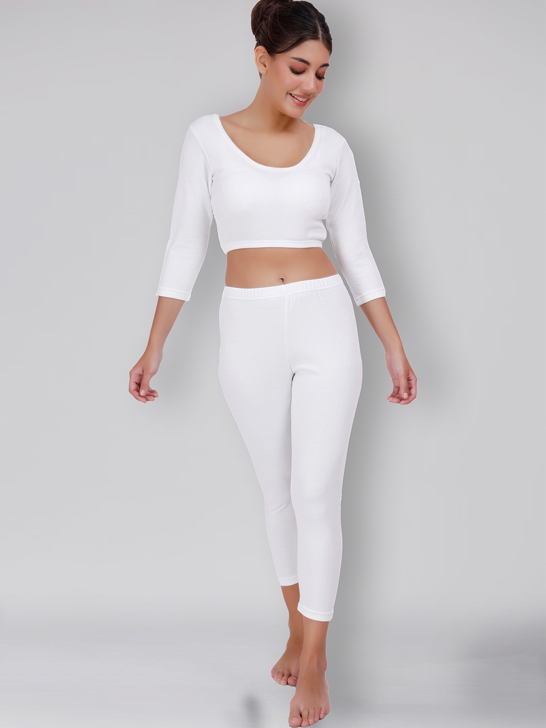 

SELFCARE Round Neck Ribbed Thermal Set, White