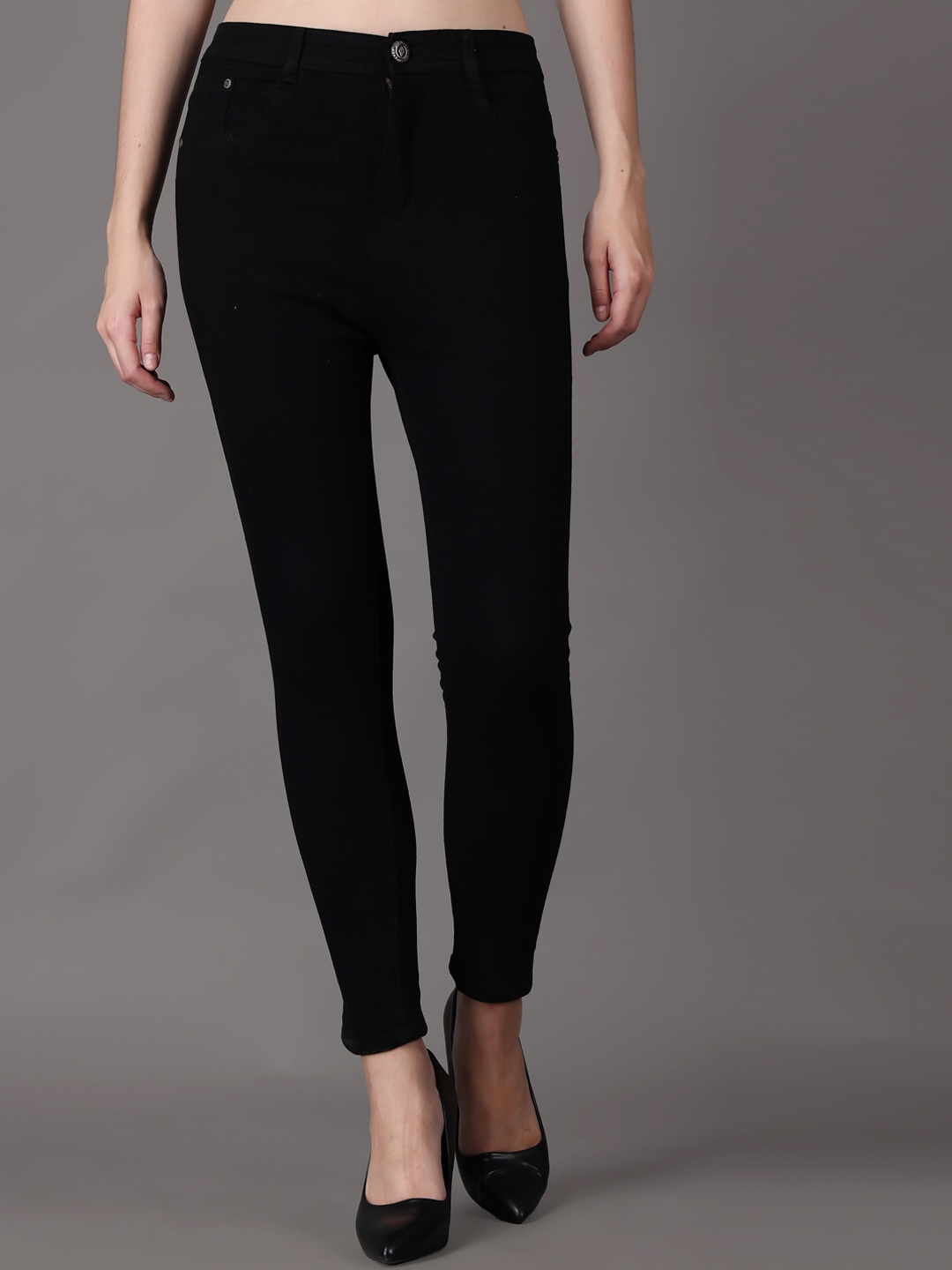 

POMPOUS Women Slim Fit High-Rise Clean Look Stretchable Jeans, Black