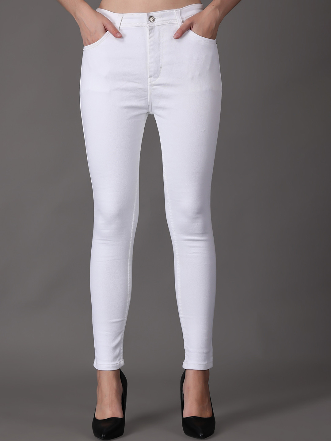 

POMPOUS Women Slim Fit High-Rise Clean Look Stretchable Jeans, White