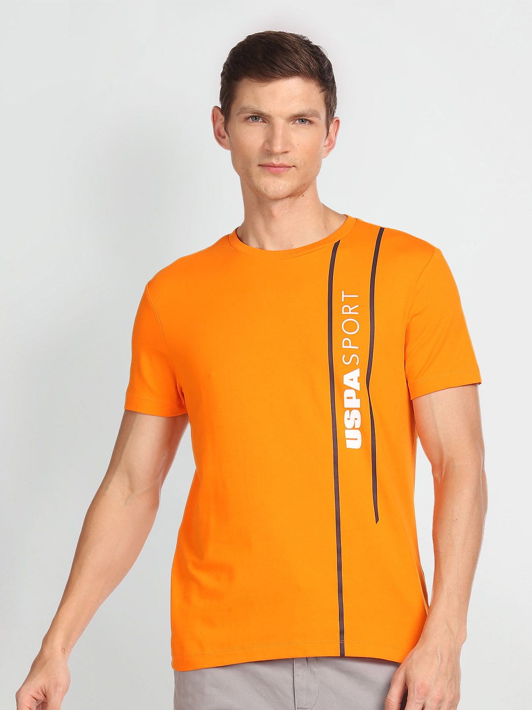 

U.S. Polo Assn. Typography Printed Round Neck Slim Fit T-shirt, Orange
