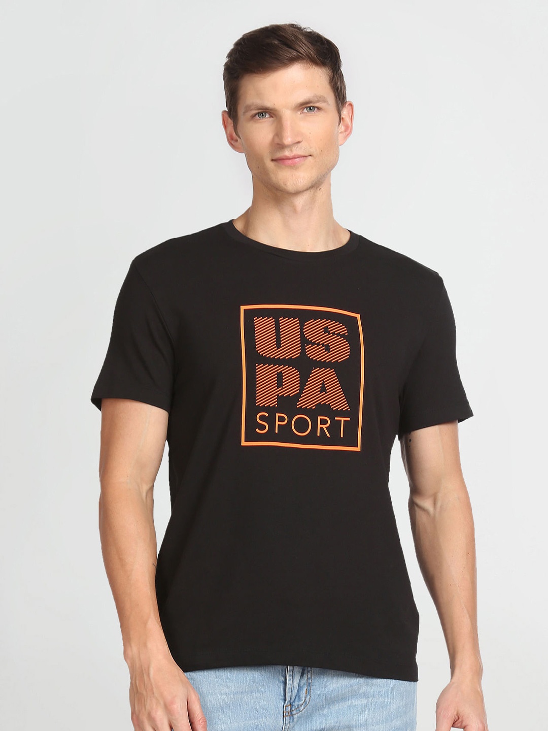 U.S. Polo Assn. Typography Printed Slim Fit T-shirt, Black
