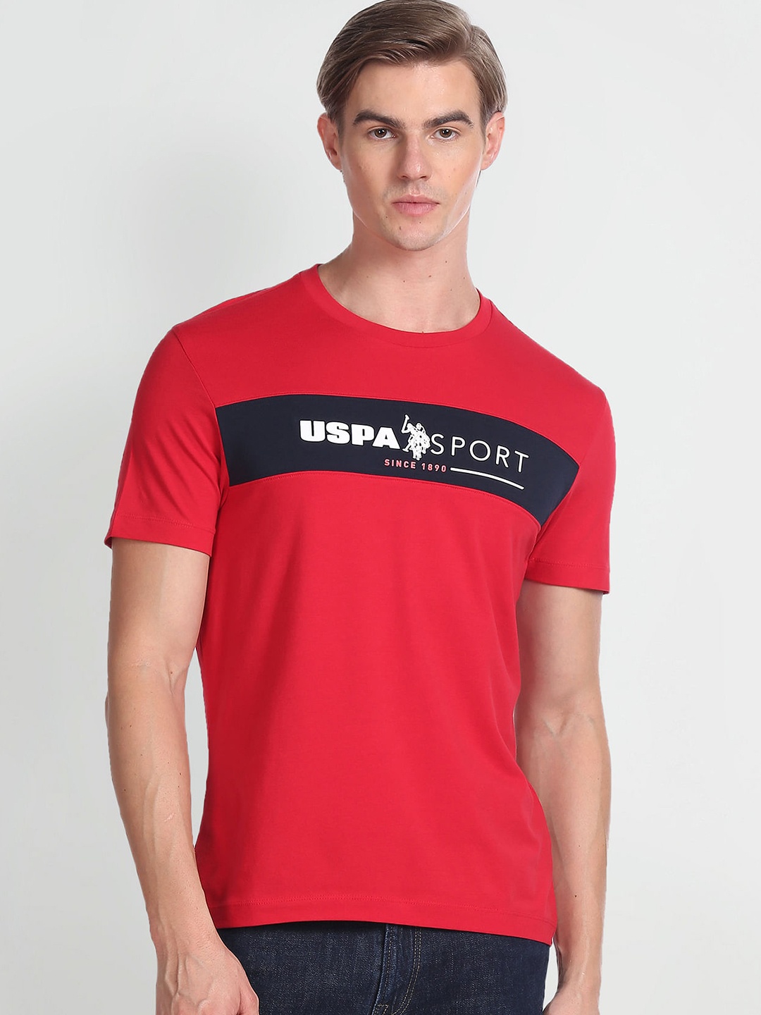 

U.S. Polo Assn. Typography Printed Round Neck Slim Fit T-shirt, Red