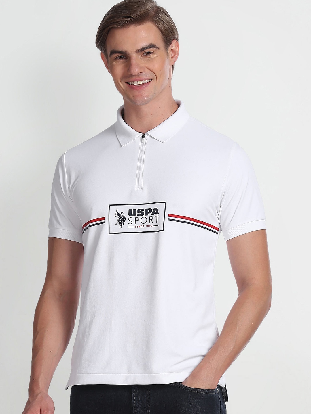 

U.S. Polo Assn. Typography Printed Polo Collar Slim Fit T-shirt, White