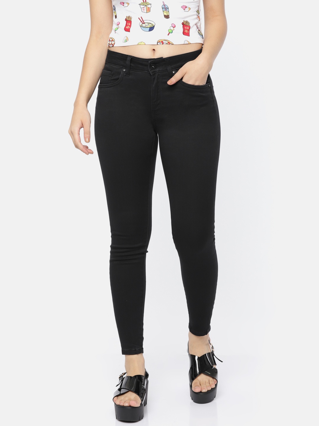 

ONLY Women Black Regular Fit Mid-Rise Clean Look Stretchable Jeans