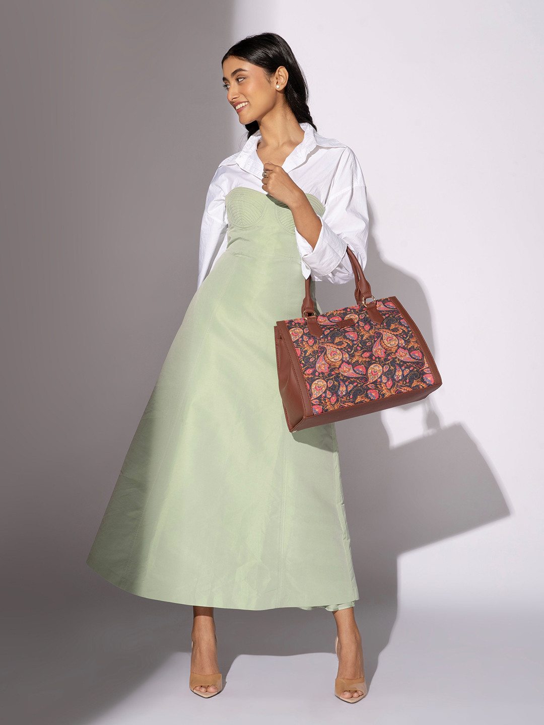 

ZOUK Floral Printed Structured Jute Handheld Bag, Pink