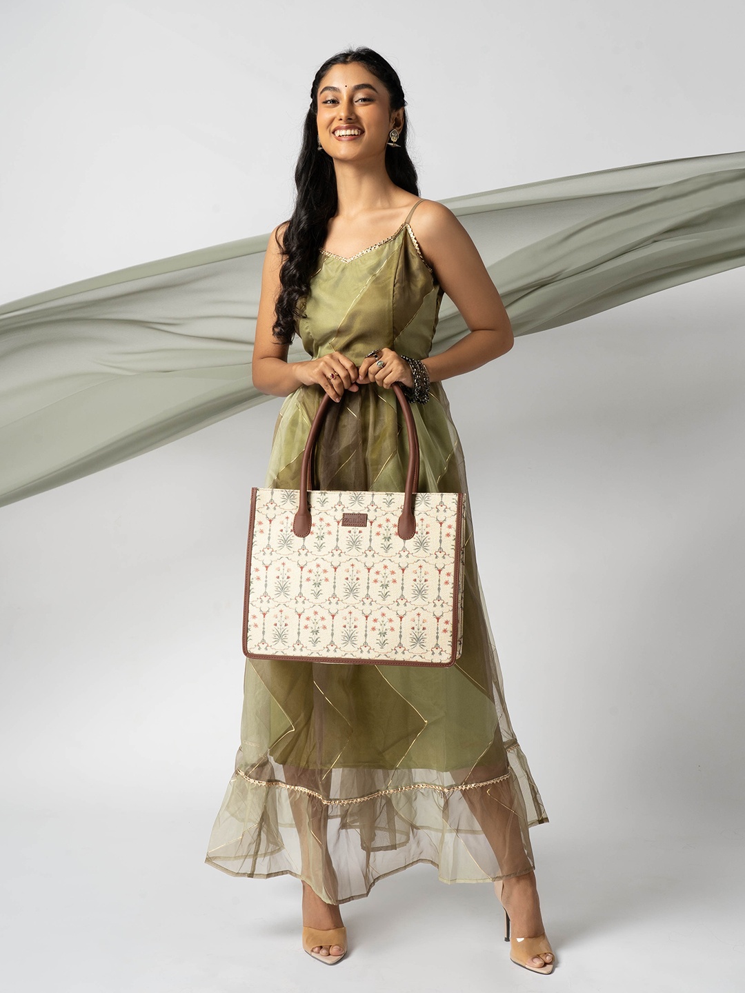 

ZOUK Ethnic Motifs Printed Oversized Structured Jute Shoulder Bag, Yellow