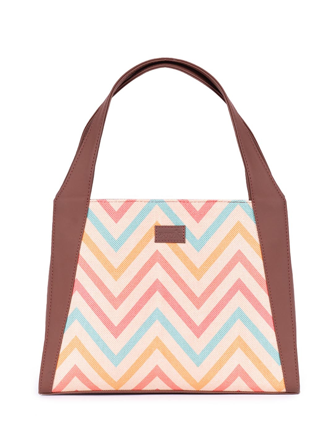 

ZOUK Geometric Printed Structured Jute Handheld Bag, Pink
