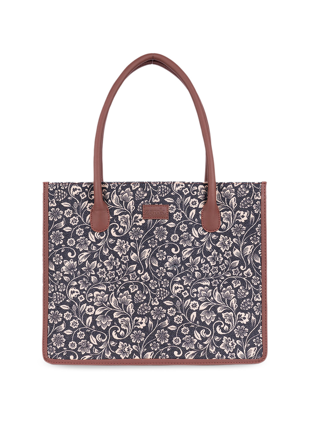 

ZOUK Floral Printed Structured Jute Handheld Bag, Grey