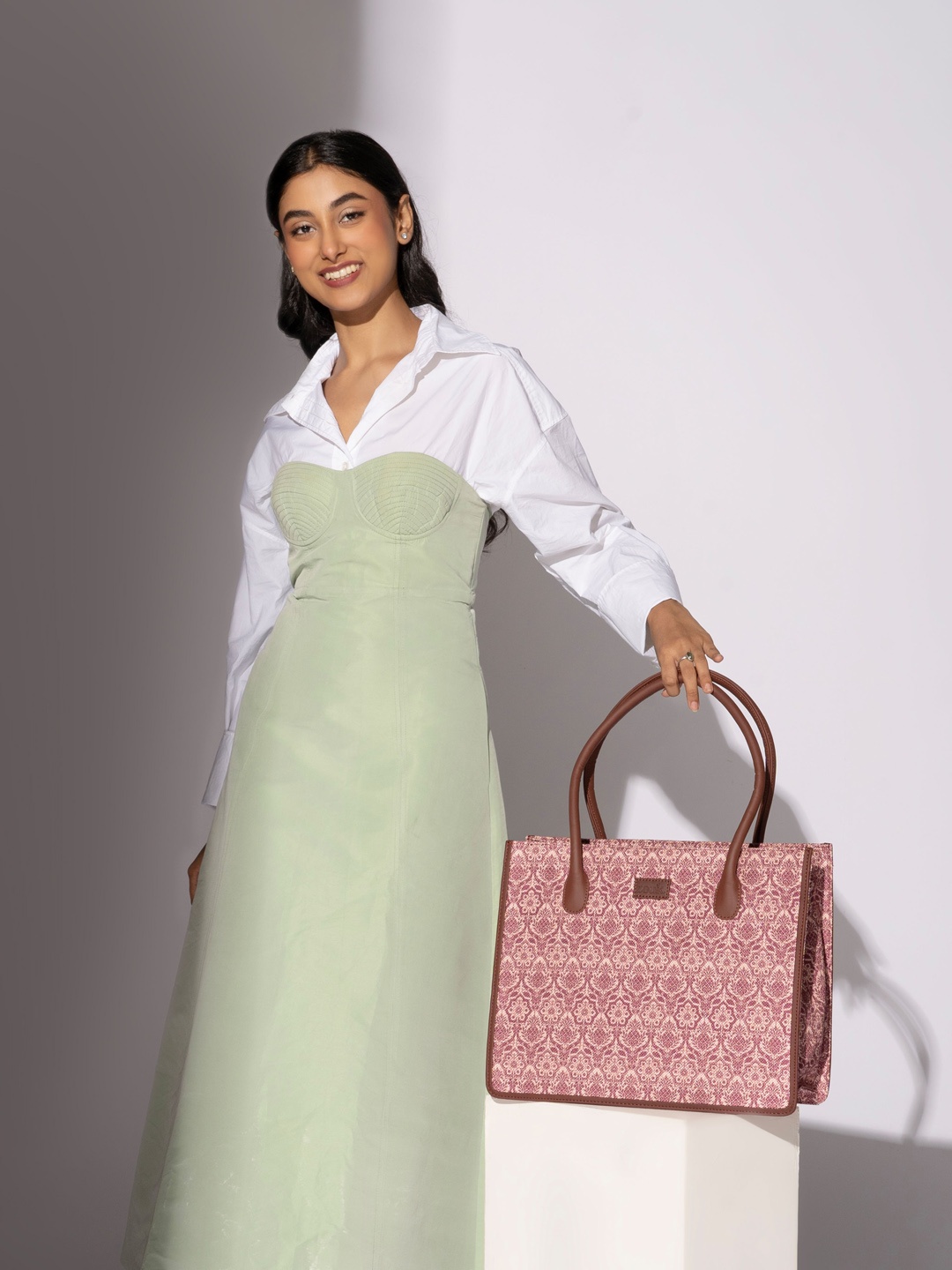 

ZOUK Floral Printed Shopper Jute Tote Bag, Pink