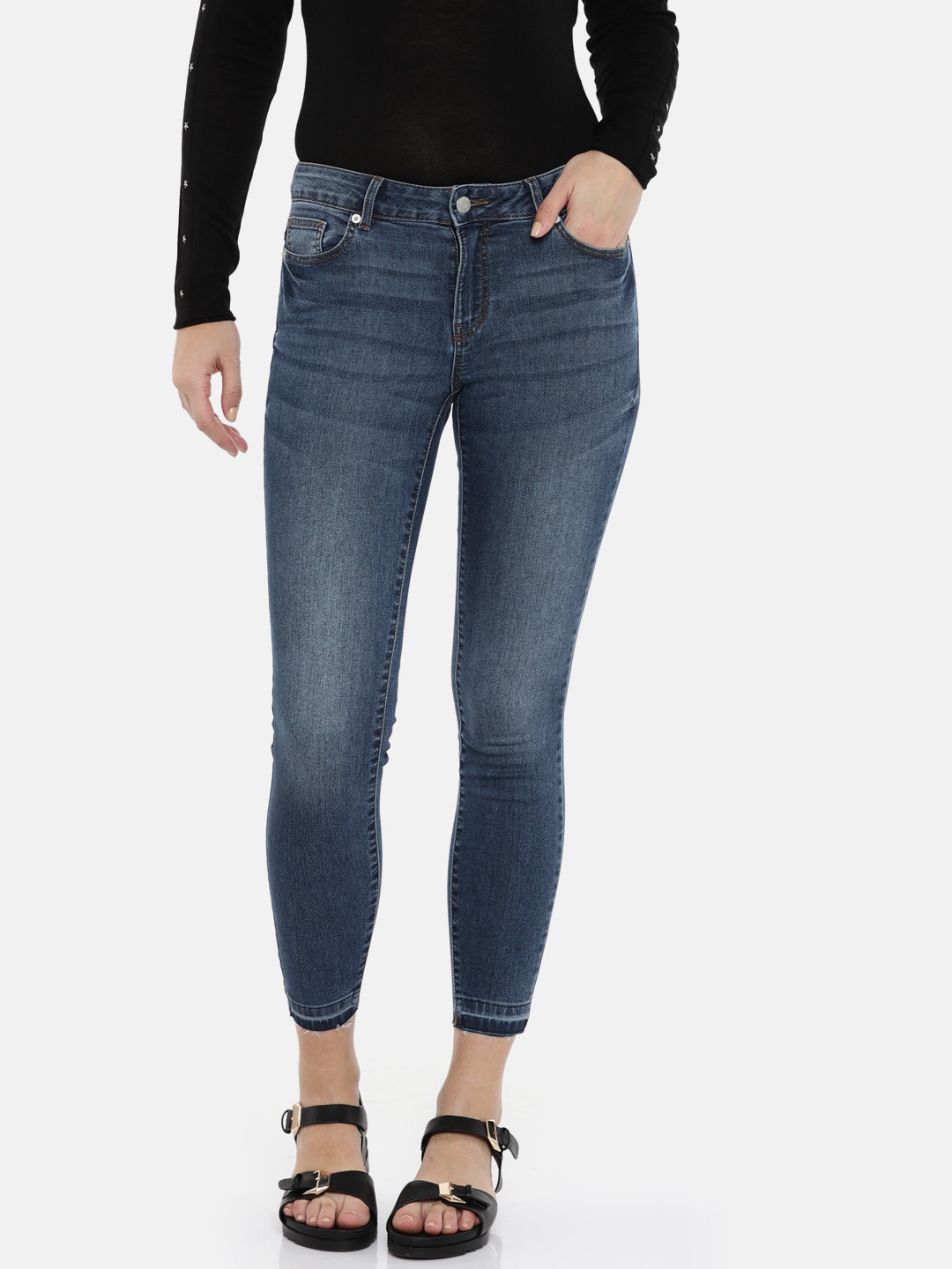 

ONLY Women Blue Skinny Fit Mid-Rise Clean Look Stretchable Cropped Jeans