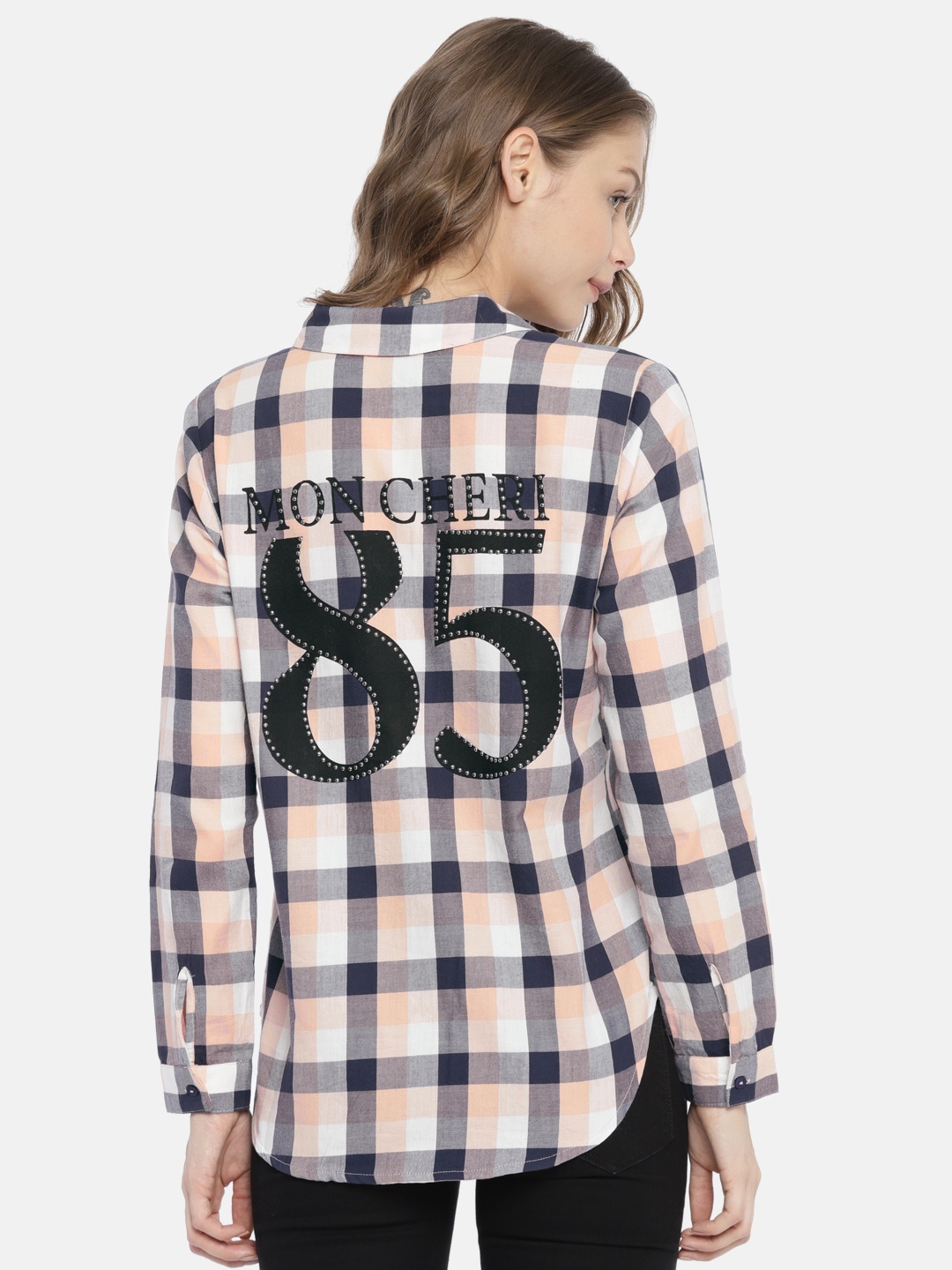 

ONLY Women Pink & Navy Blue Regular Fit Checked Casual Shirt