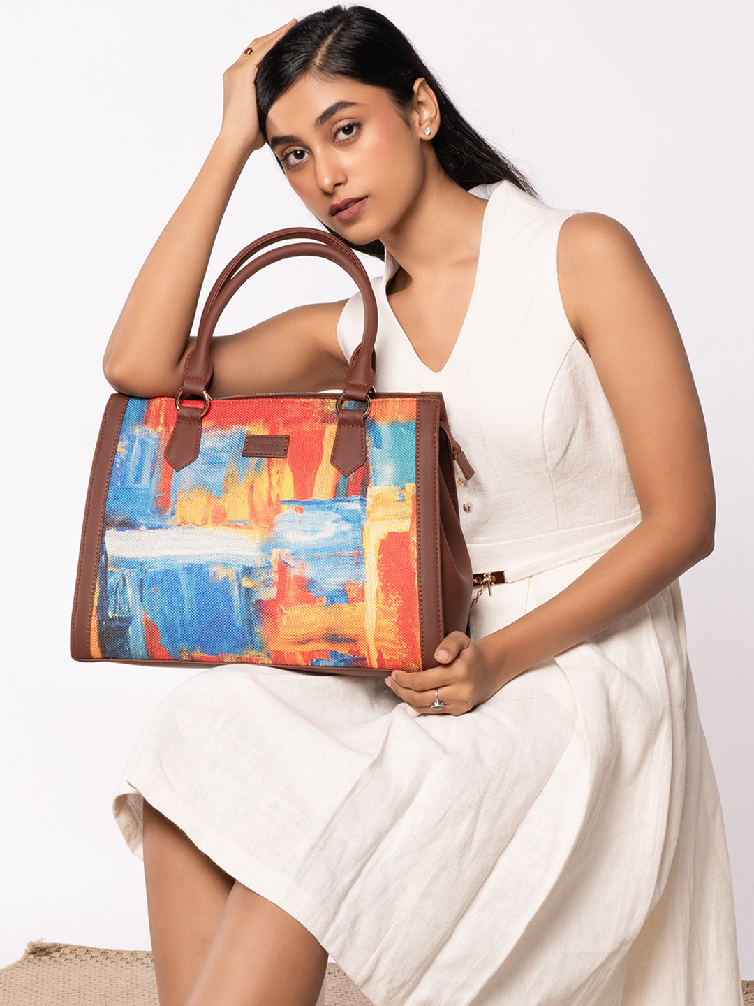 

ZOUK Printed Structured Jute Handheld Bag, Orange