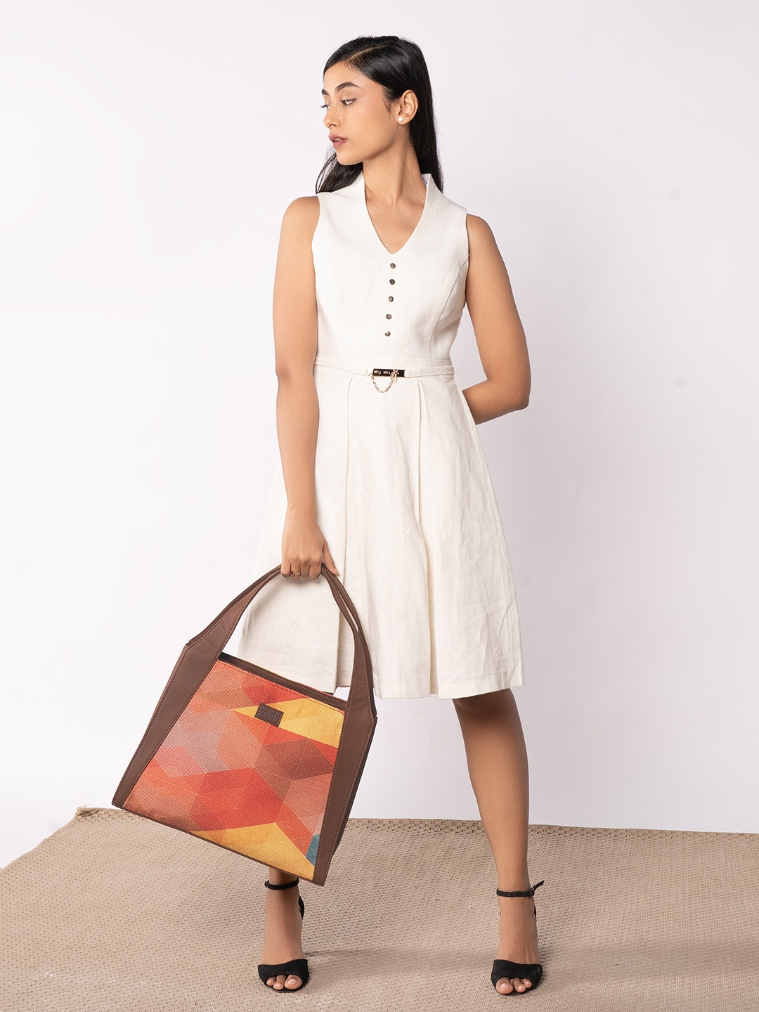 

ZOUK Geometric Printed Structured Jute Handheld Bag, Orange